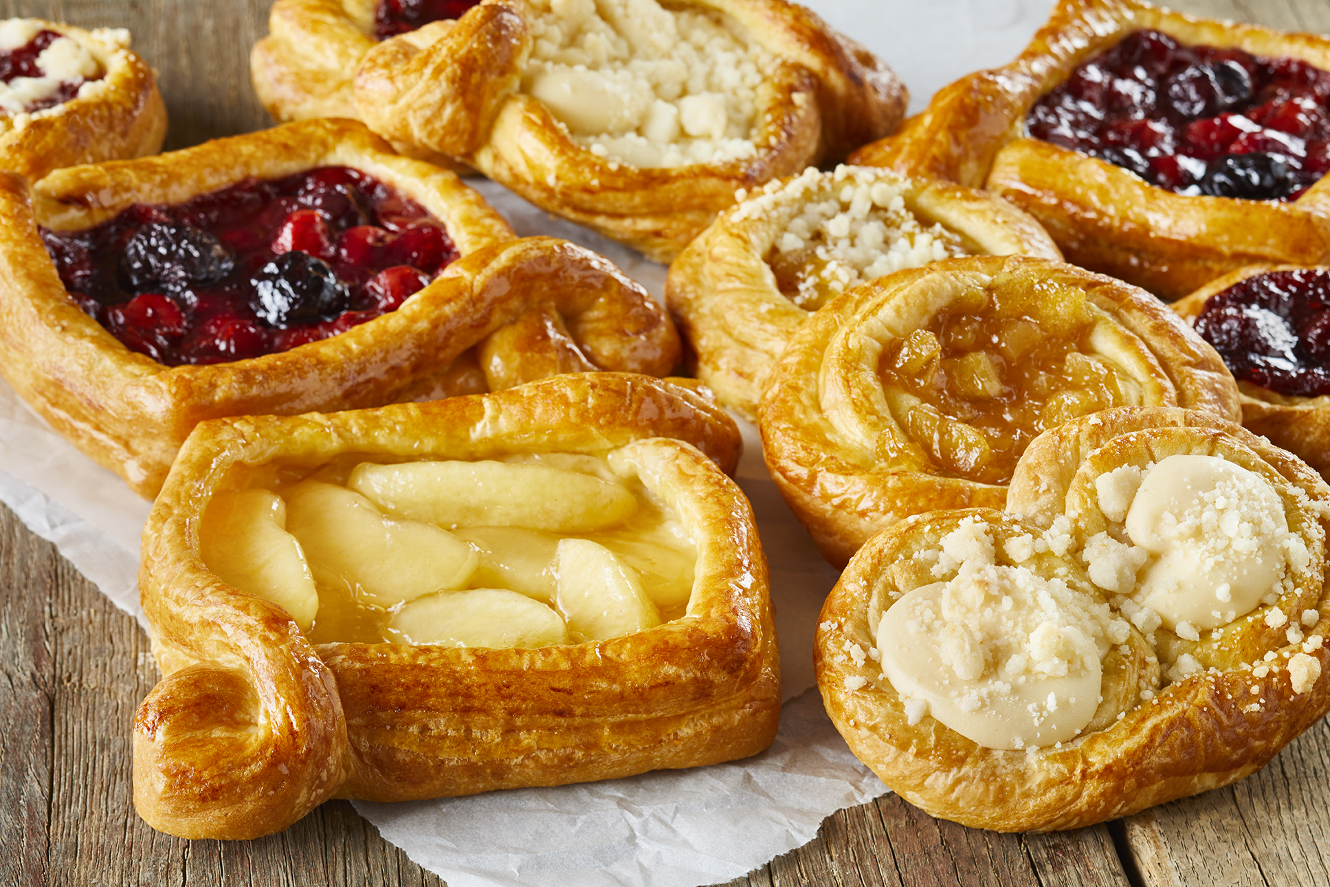 assorted danishes with a variety of fillings