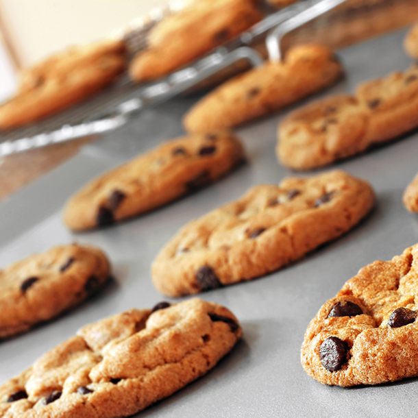 a pan of chocolate chip cookies