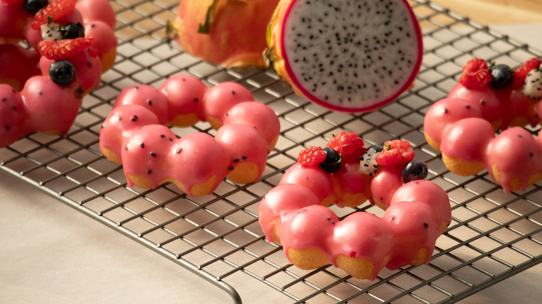 dragon fruit mochi donuts