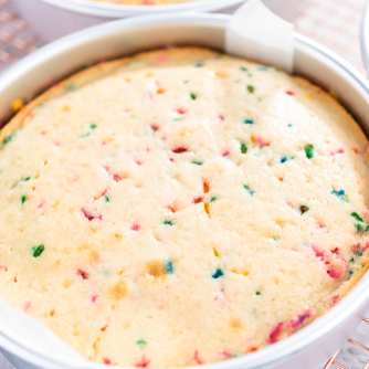 a freshly baked funfetti sprinkle cake