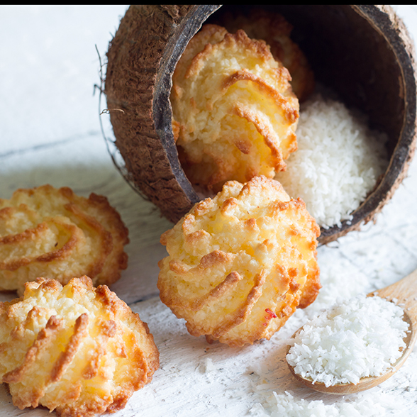 coconut macaroons with a coconut and flakes