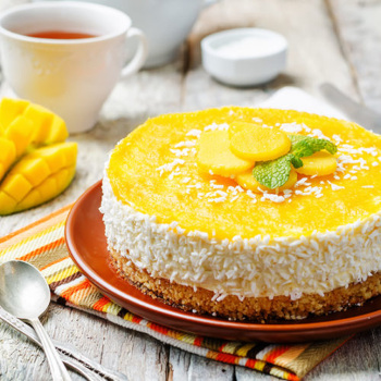 mango mousse cake with tropical fruit fillings