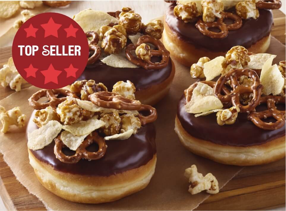 Text saying Top Seller with an image of loaded donuts behind the text