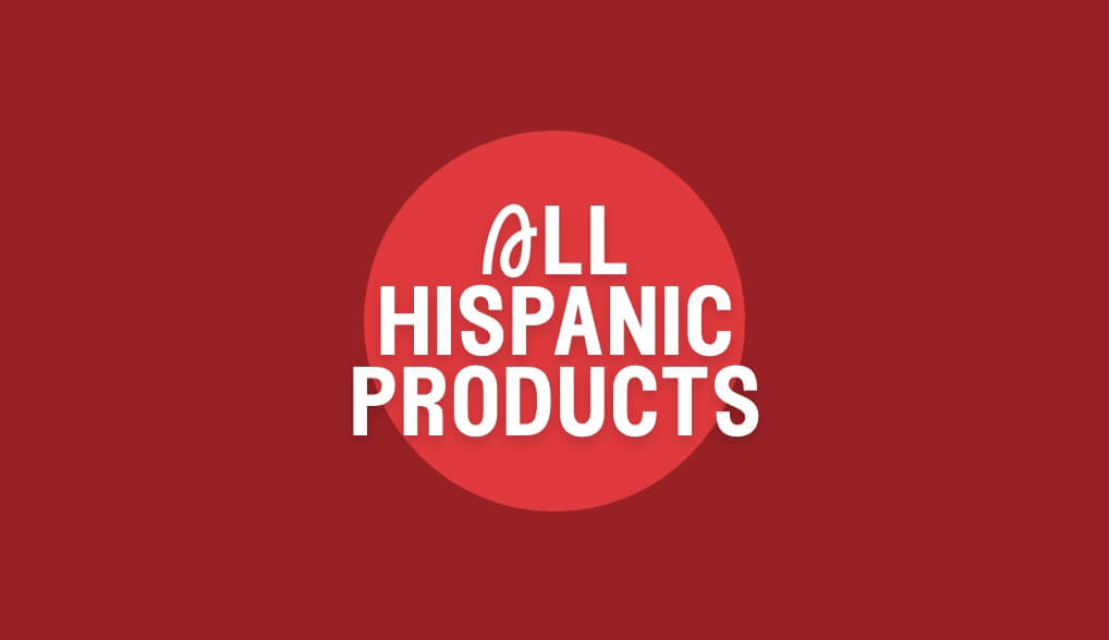 White text saying all hispanic products with a red background